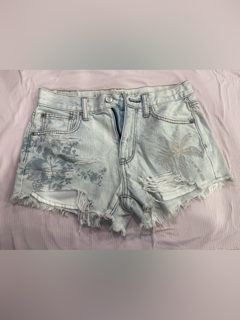 Light Wash Floral & Palm Print Women's Denim Shorts size 2